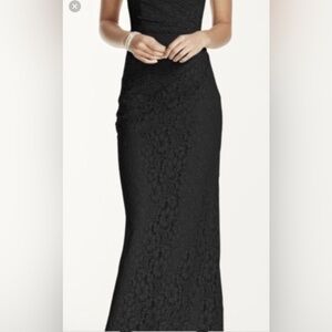 David's Bridal Cream Satin Label
Black lace strapless dress size 12.